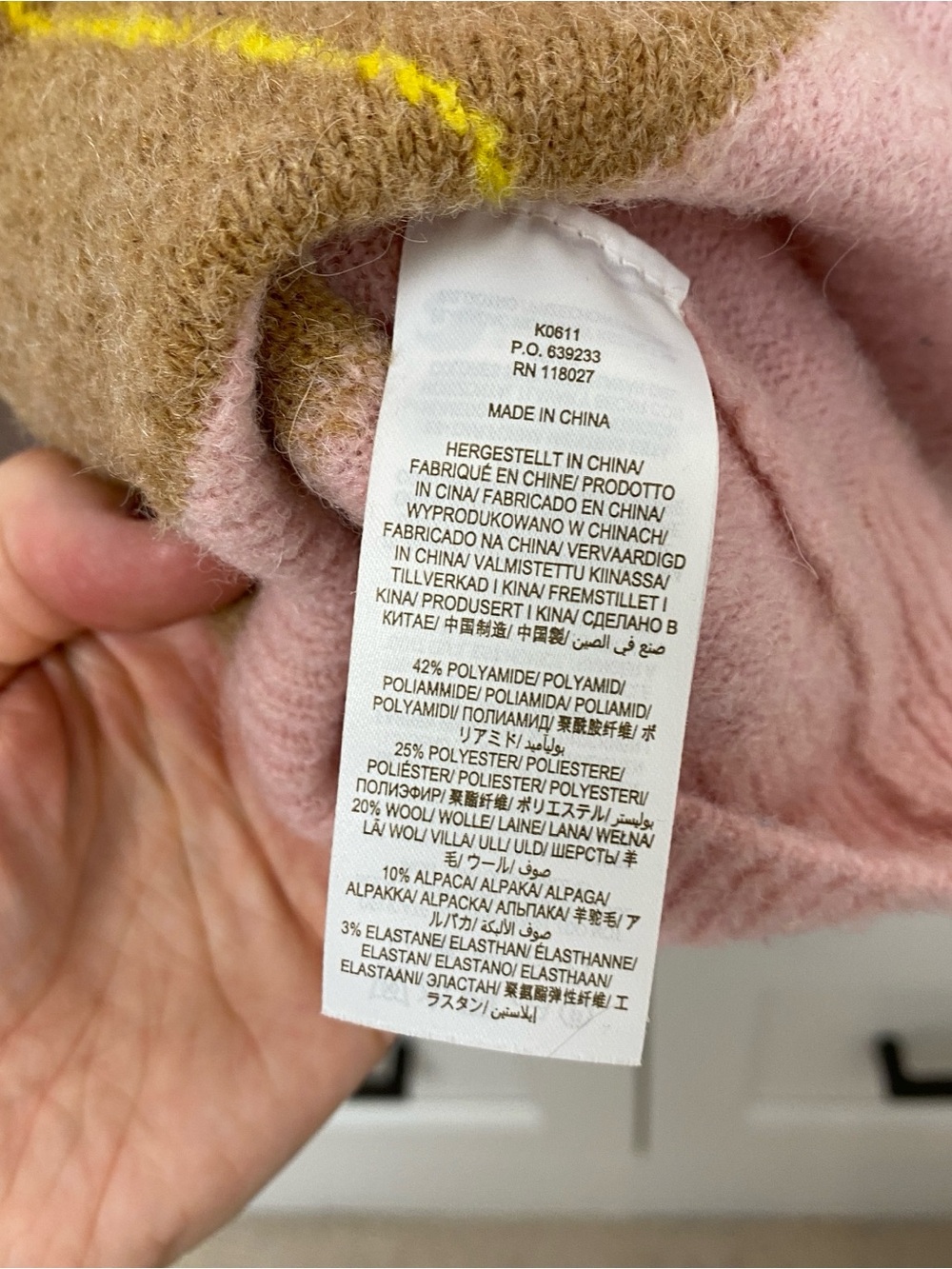Boden Pink, Brown & Yellow Argyle Crewneck Sweater - Picture 6 of 8